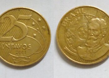 moeda de 25 centavos com erro de cunhagem