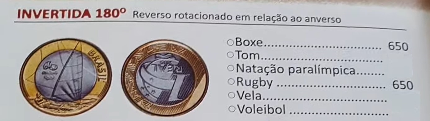 Moedas de real das Olimpíadas com reverso invertido BOXE e RUGBY