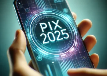 Logo digital do Pix 2025 em um smartphone, simbolizando as novas mudanças no sistema de pagamento.
