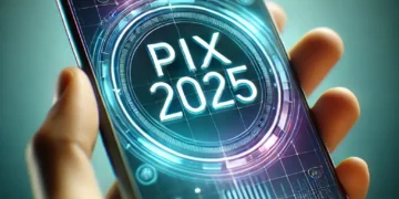 Logo digital do Pix 2025 em um smartphone, simbolizando as novas mudanças no sistema de pagamento.
