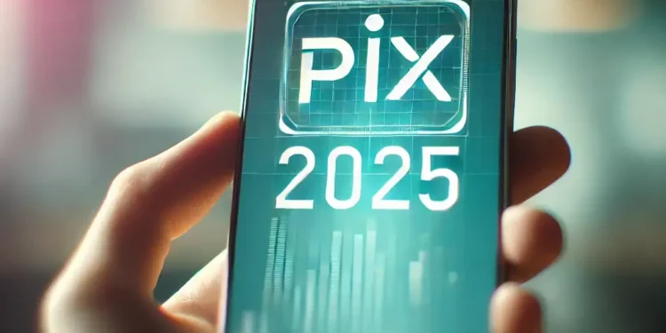 ogo digital do Pix 2025 em um smartphone, com fundo moderno e limpo.